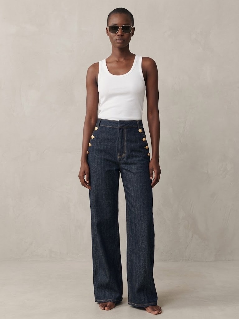 Commense Double Row Metal Detail Denim Pants (M)